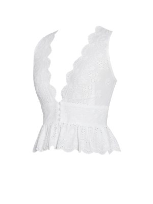 Raia White Eyelet Wave Trim Crop Vest Top