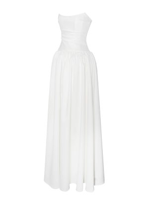 Umay White Drop Waist Satin Corset Bridal Gown