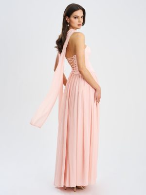 Qianna Baby Pink Peplum Top Drop Waist Chiffon Gown
