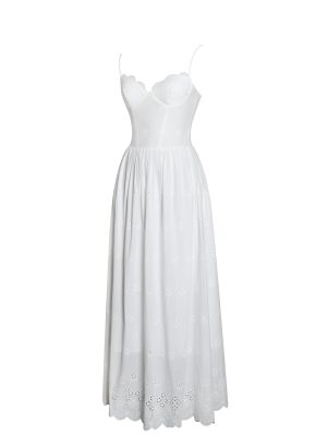 Oberon White Cotton Eyelet Lace-Up Back Maxi Dress