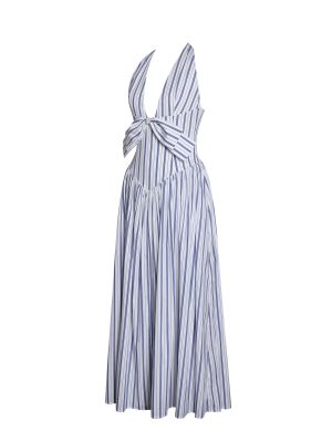 Mackenna Navy Stripe Halter Smock Back Maxi Dress