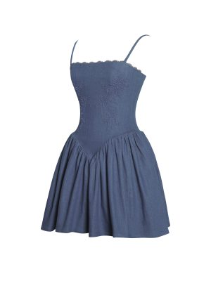 Zafira Cotton Denim Drop Waist Corset Mini Dress