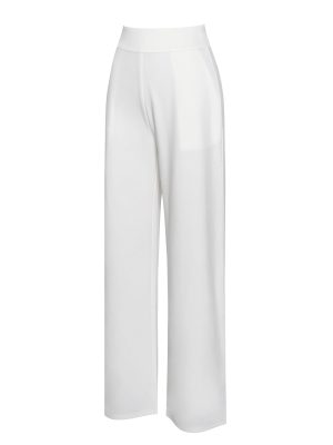 Never Enough White Stretch Crepe Wide Leg Trousers