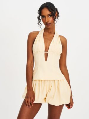 Quinzella Smock Back Halter Neck Linen Top