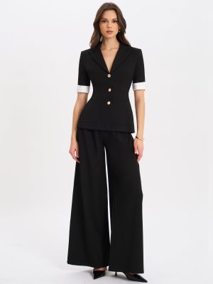 Aleeza Black Wide Leg Suit Pants