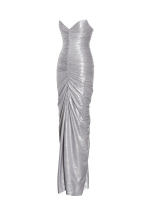 Sable Ruched Silver Glitter Mermaid Gown