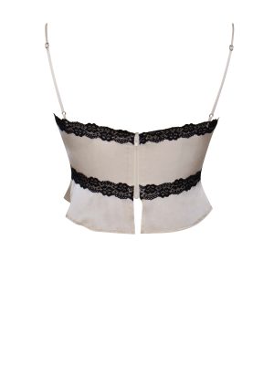 Yareli Beige Lace Trim Satin Strappy Top