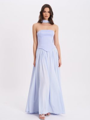Qianna Baby Blue Peplum Top Drop Waist Chiffon Gown