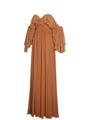 Kaela Brickwork Off Shoulder Chiffon Maxi Dress