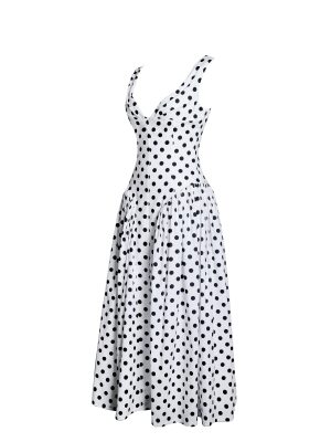 Rahma Polka Dot Drop Waist Midi Cotton Poplin Dress