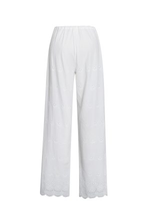 Raina White Cotton Eyelet Straight Pants