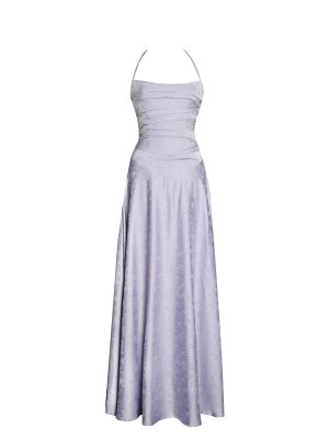 Raegan Taro Purple Jacquard Rouched Maxi Dress