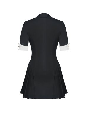 Ilitha Black Woven Crepe Pleated A-Line Mini Dress
