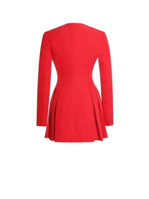 Ubah Red Blazer Pleated Button-up Long Sleeve Mini Dress