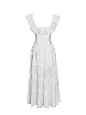 Eden Square Neck Ruffle Trim High Waist Midi Dress