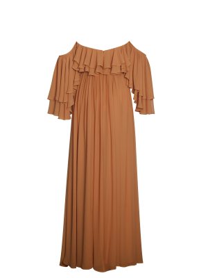 Kaela Brickwork Off Shoulder Chiffon Maxi Dress