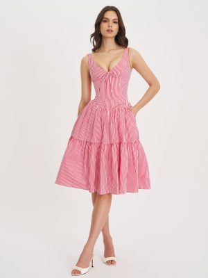 Oceana Red Candy Stripe Drop Waist Midi Dress