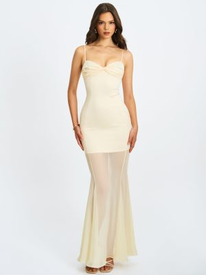 Zayne Butter Yellow Ruch Breast Chiffon Mermaid Maxi Dress