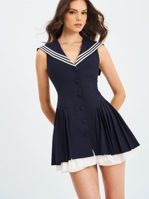 Calliope Navy Sailor Pleated Mini Dress