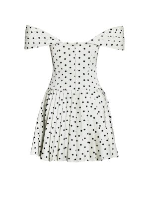 Edeline Polka Dot Off-shoulder Pleated Mini Dress
