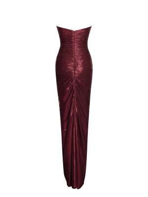 Sable Ruched Burgundy Glitter Mermaid Gown