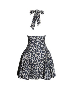 Mackenzie Cheetah Print Halter Linen Mini Dress