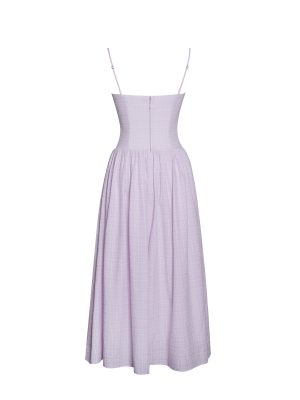 Jaclyn Lavender Lace Trim Cutout Seersucker Midi Dress