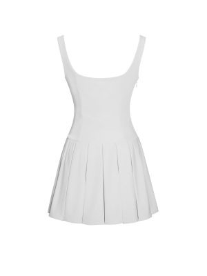 Tala White Sleeveless Pleated Preppy Mini Dress