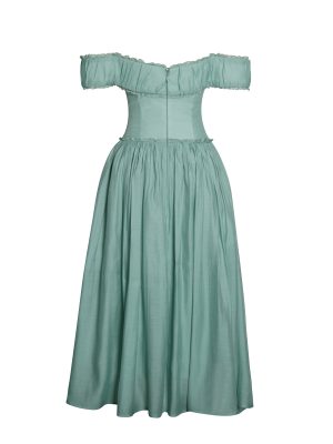 Xavy Teal Green Off Shoulder Corset Midi Dress