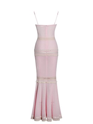 Pallas Pink Lace Trim Crochet Mermaid Maxi Dress