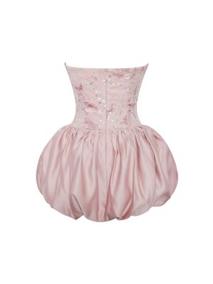 Palesa Pink Ballet Style Embroidered Bubble Hem Mini Dress
