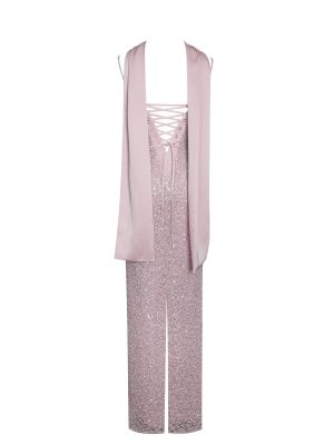 Raizel Pink Beaded Sequin Bodycon Gown with Scarf