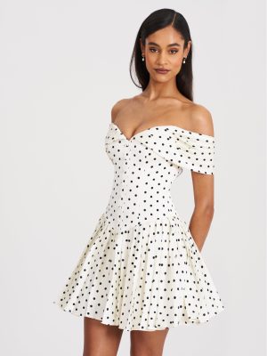 Edeline Polka Dot Off-shoulder Pleated Mini Dress