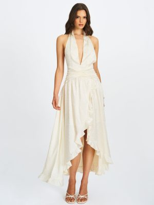 Nalani Floral Ivory Ruffled Halter Maxi Dress