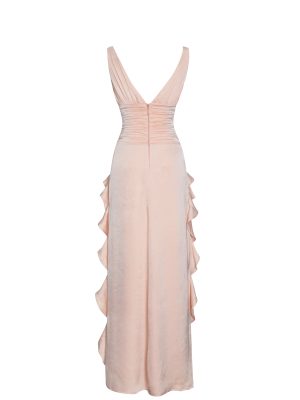Talyssa Baby Pink Ruched Waist Double High Slit Maxi Gown