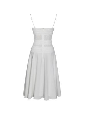 Maelis White Eyelet Drop Waist Cotton Midi Dress