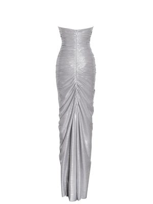 Sable Ruched Silver Glitter Mermaid Gown