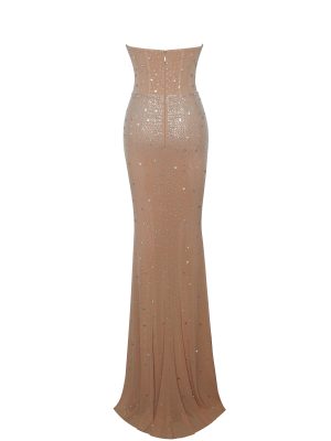 Fatima Nude Crystal Sleeveless Corset Mermaid Maxi Dress