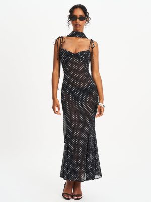 Yadira Black Base Polka Dot Chiffon Maxi Dress