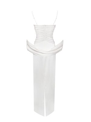 Karmen Pearl Top Pencil Slip Gown with Scarf