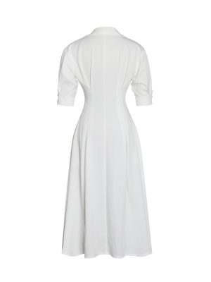 Palina Lyocell Pleated Midi Preppy Shirt Dress