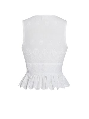 Raia White Eyelet Wave Trim Crop Vest Top