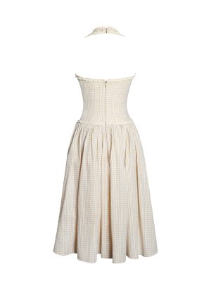 Idella Yellow Gingham U Neck Midi Dress