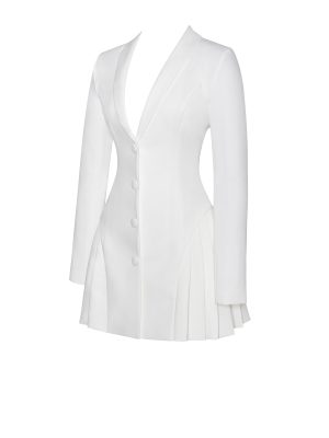 Delia White Blazer Dress with Pleated Detail