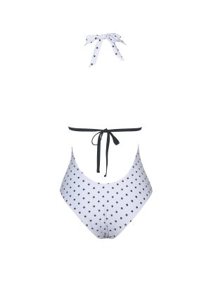 Olive White Base Polka Dot Ruched Breast Halter Backless Swimsuit