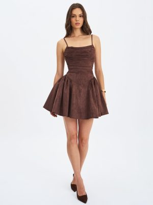 Raisa Mahogany Vegan Suede Ruched Mini Dress