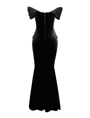Qamra Black Velvet Off Shoulder Mermaid Maxi Dress