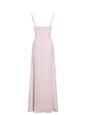 Mallory Baby Pink Stripe Jacquard High Slit Gown