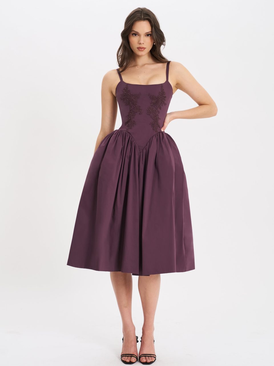 Oakleigh Blackberry Purple Cotton Lace-up Back Midi Dress