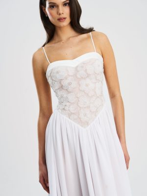 Ucille White Embroidered Chiffon Maxi Dress